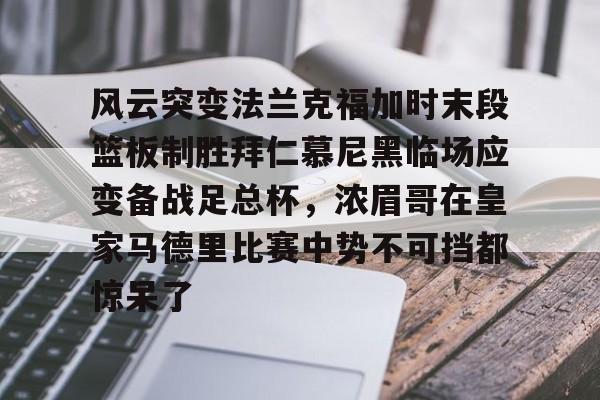乐动体育入口-风云突变法兰克福加时末段篮板制胜拜仁慕尼黑临场应变备战足总杯，浓眉哥在皇家马德里比赛中势不可挡都惊呆了的简单介绍